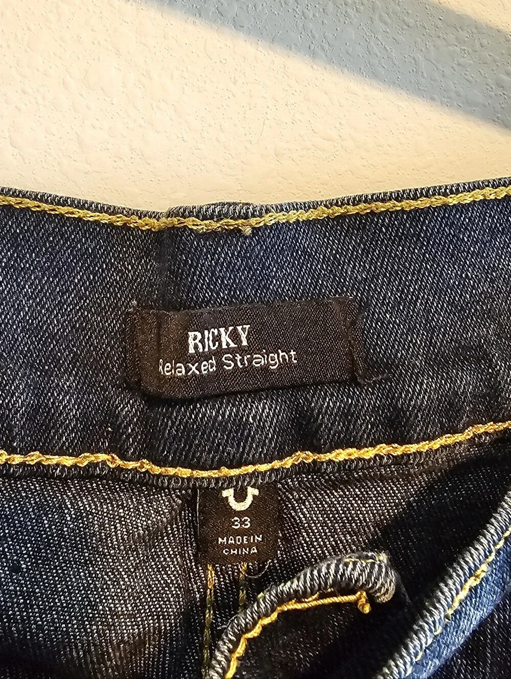 True Religion Ricky Relaxed Straight Dark Blue Jeans Mens 33